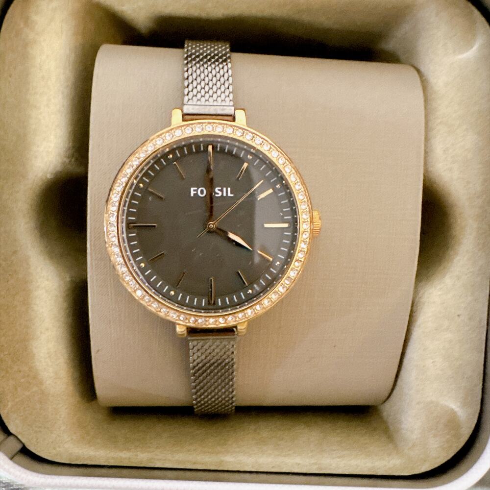 Fossil BQ3458 Classic Minute Smoke Mesh Crystal Bezel Ladies Quartz Watch